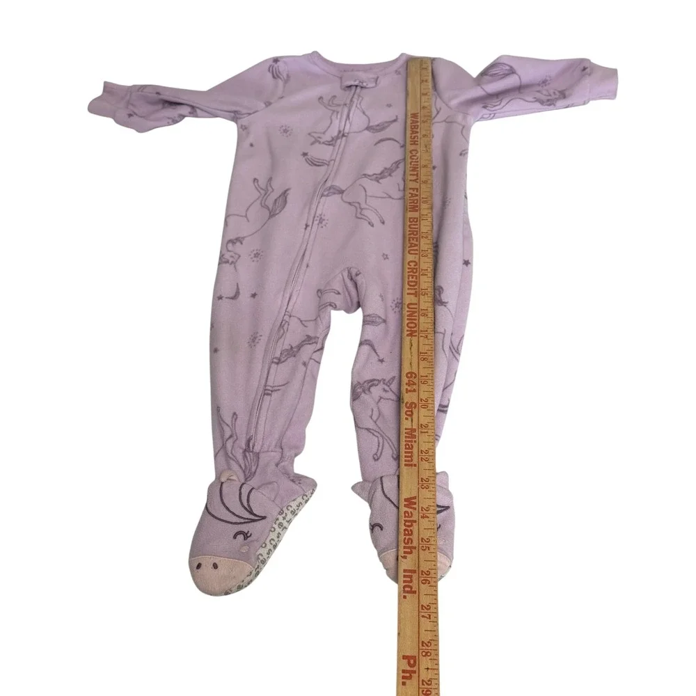 Carters Baby Girls 12M Purple Unicorn Fleece Footed Pajamas Sleep Play Zipper
